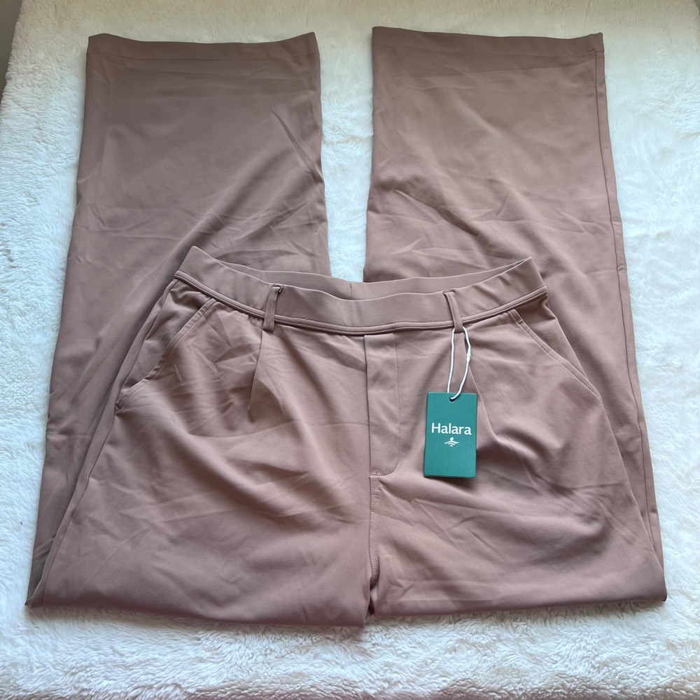 Halara Women Mauve Taupe High Waisted Wide Leg Trousers Pockets Size Large‎ NWT
